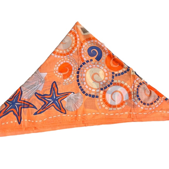 Vintage Ginnie Johansen 35in 100%Cotton Scarf Signed Summer beach - Picture 2 of 4